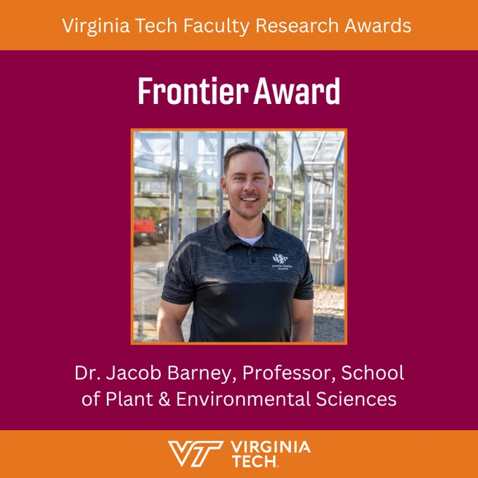 Dr. Jacob Barney received Virginia Tech's prestigious Frontier Award