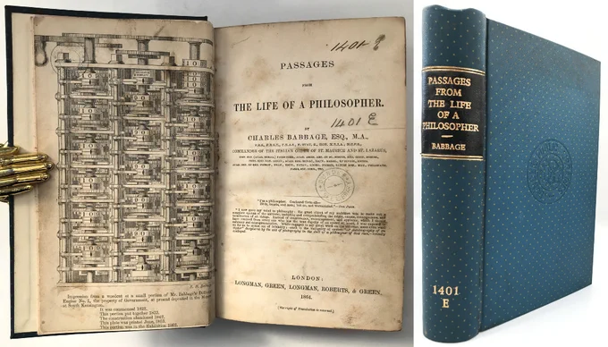 1864 FIRST ED. Babbage LIFE OF A PHILOSOPHER Passages Science Maths Computing