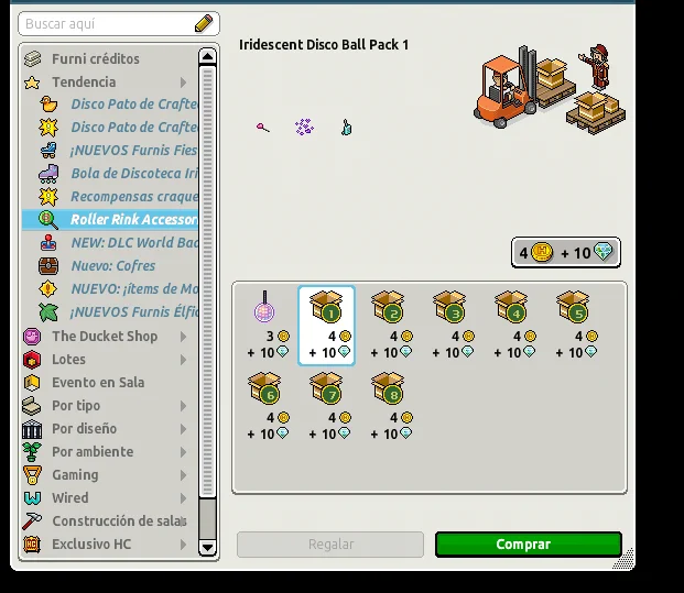 Página de la Bola de Discoteca Iridiscente no crackeable que salió por error en Habbo.es el 4 de mayo de 2026