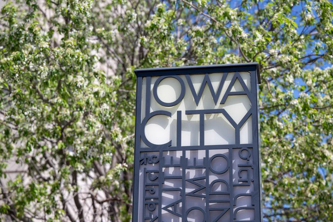 An Iowa City directory sign.
