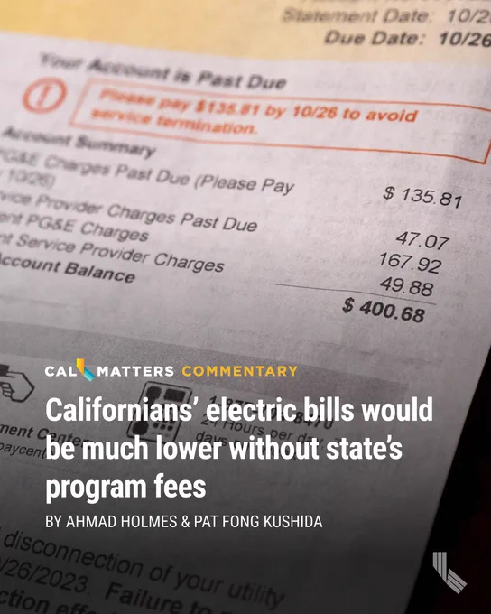 A consumer's PG&E bill from Nov. 10, 2023. State-mandated program fees add hundreds of dollars annually to electric bills. Photo by Manuel Orbegozo for CalMatters
