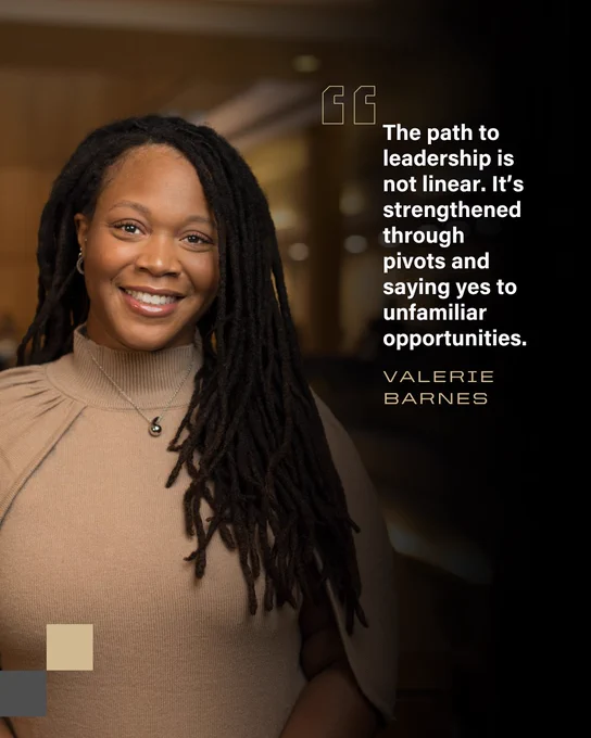 Woman, Valerie Barnes, with a quote to the right side of her headshot.