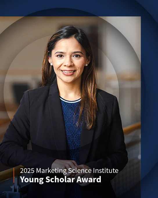 Gies Professor Unnati Narang in business attire, posing confidently indoors for a portrait related to the 2025 Marketing Science Institute Young Scholar Award.