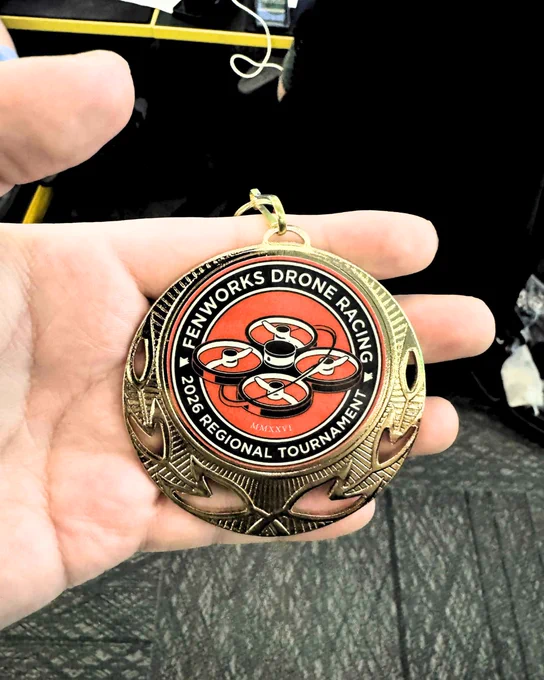 Medal saying Fenwork Drone Racing. 2026 Regional Tournament 