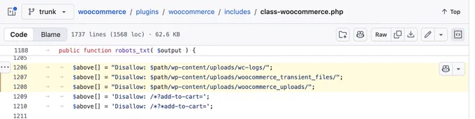 Screenshot of https://github.com/woocommerce/woocommerce/blob/7513d9dbb7295cc08b98cf0882ad3b67d21fd9e6/plugins/woocommerce/includes/class-woocommerce.php#L1206-L1208