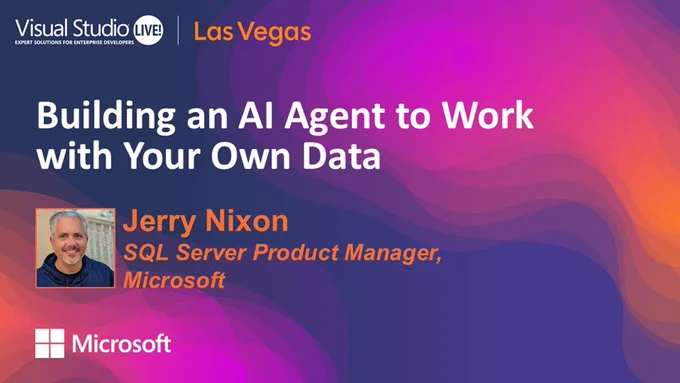 Visual Studio Live session title card.
Photo of presenter(s)
text reads: building an ai agent to work with your own data