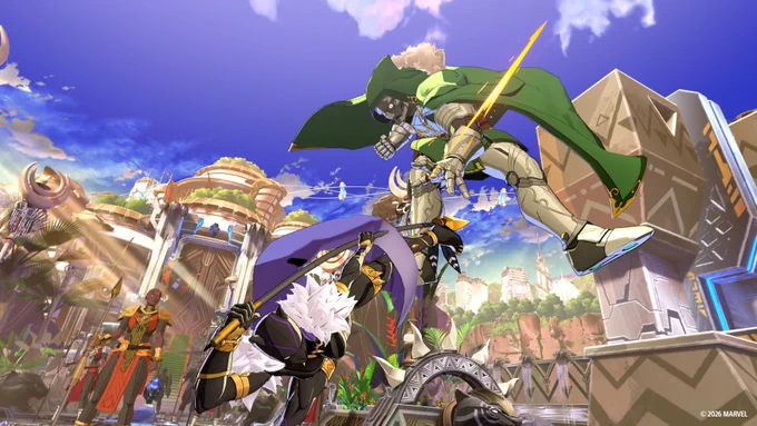 A combat scene where Black Panther is fighting against Doctor Doom.