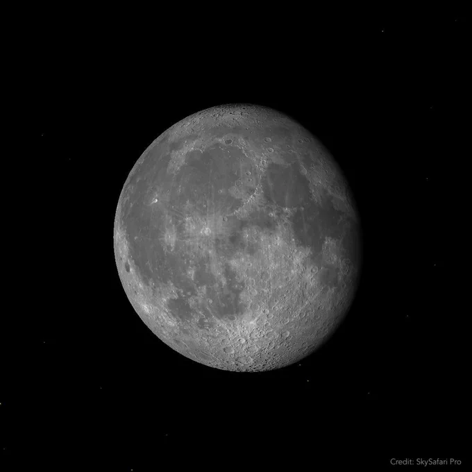 A simulated image of the Moon showing its appearance at this time. Credit: SkySafari Pro.