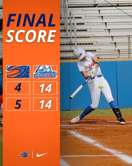 Final score game 1 Angelina 4 Galveston 14 game 2 Angelina 5 Galveston 14