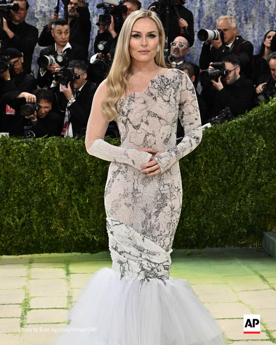 Lindsey Vonn poses on the Met Gala carpet.