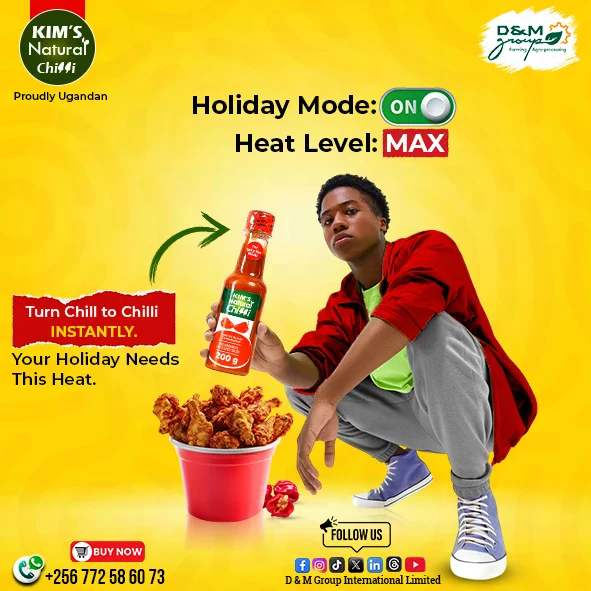 KIM's Natural chilli Sauce is made from Red fresh Habenero peppers and it is an extremely hot sauce. For Heat Lovers this is your number one Ugandan sauce on the market.
product of D & M Group International Limited the producers of KIM's Natural Tomato Ketchup and KIM's Natural Chilli Oil. Proudly Ugandan