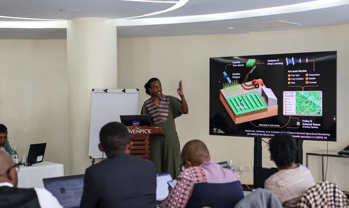 NASA Harvest's Africa Lead Catherine Nakalembe speaks at a workshop in Nairobi, Kenya.