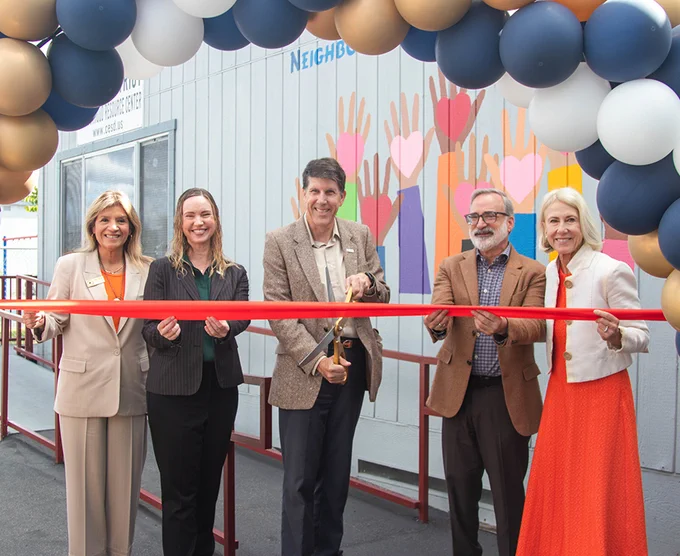 People, L-R: Norma Martinez, Superintendent of the Centralia Elementary School District; OCUW board members Kimberly Chips, Hugh Conners, Bill Maurer; Sue Parks, President and CEO, OC United Way