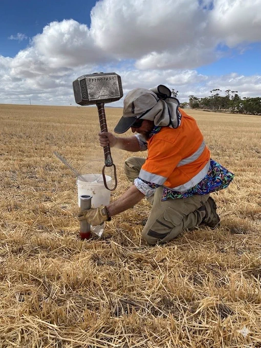 Shane Baxter using GPS to undertake 500  soil samples across the WA grainbelt.