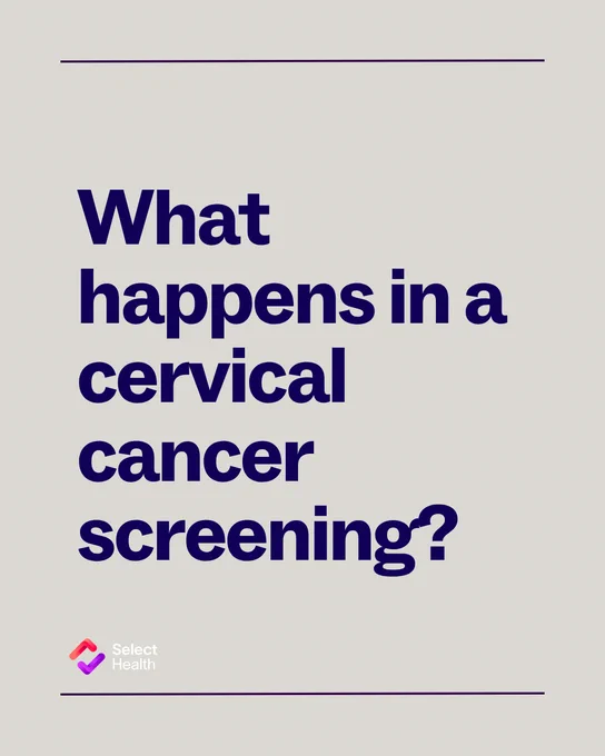 The image features the text "What happens in a cervical cancer screening?" on a plain background. In the bottom left corner, there is the Select Health logo.