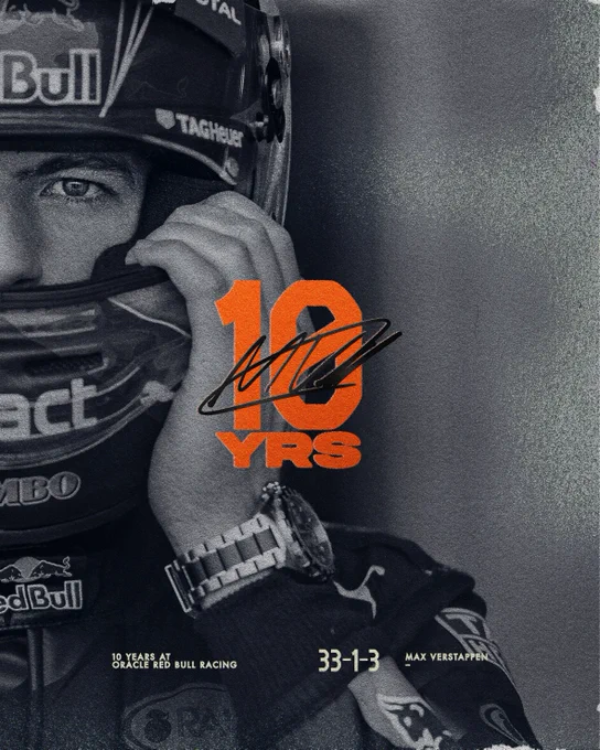 Max in the background, fastening his helmet, with 10 years added over the top.
