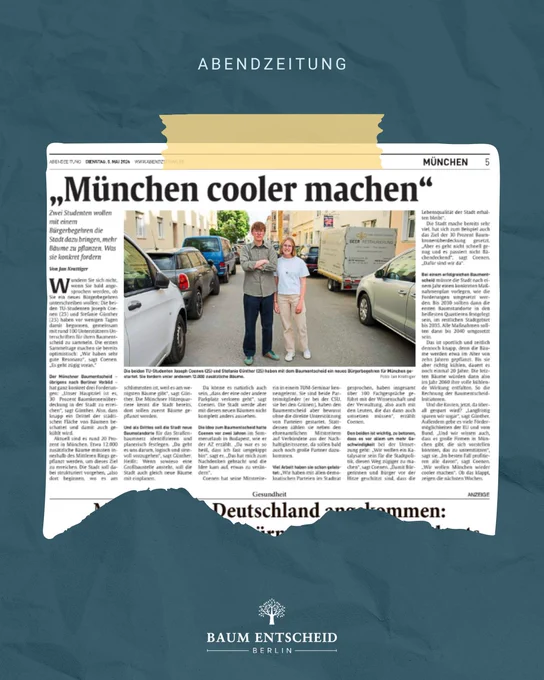 Presseclipping der Abendzeitung. Artikel über Joseph Coenen und Stefanie Günther, die München cooler machen wollen