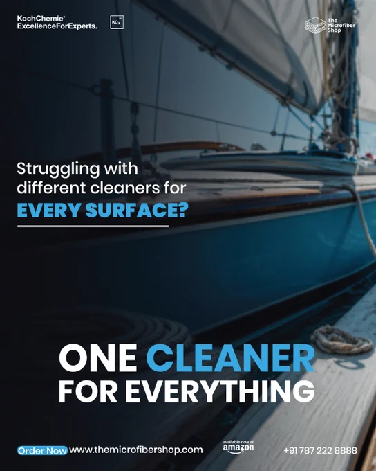 Boat deck surface with visible dirt and grime, highlighting the challenge of using multiple cleaners for different surfaces. Visual promotes a universal multi cleaner solution for marine, automotive, and exterior cleaning needs.