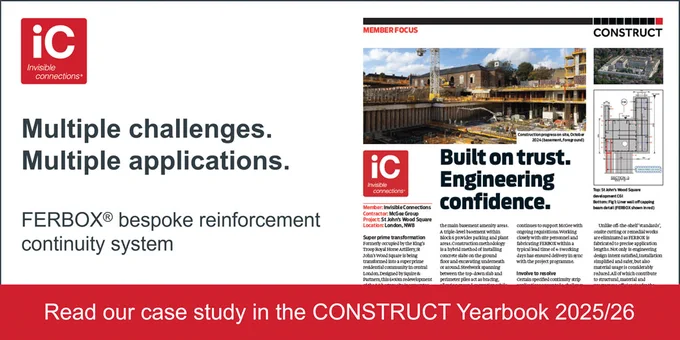 Invisible Connections FERBOX bespoke reinforcement continuity strip enabled engineering challenges to be met at St Johns Wood Square NW8, led to structural, material and programme efficiencies for the contractor, while also contributing to the project’s sustainability objectives. 
