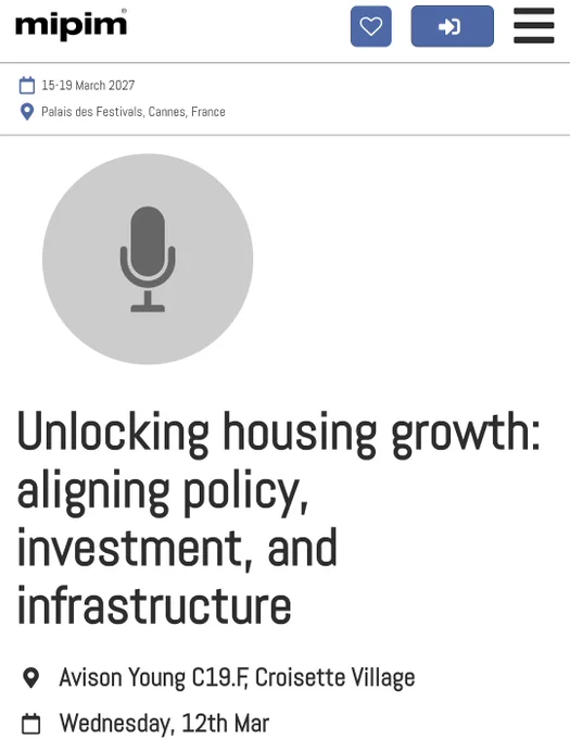 A screenshot of the event that Claire Holland will be speaking at "Unlocking Housing Growth"