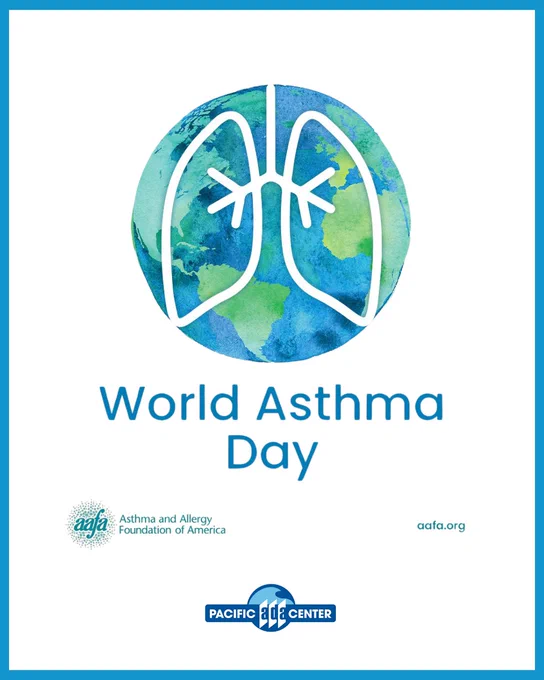 Illustration of lungs over a watercolor globe with text 'World Asthma Day' promoting asthma awareness.
