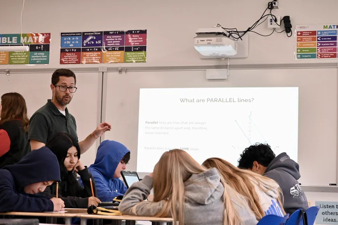 Teacher leads instruction in a math class