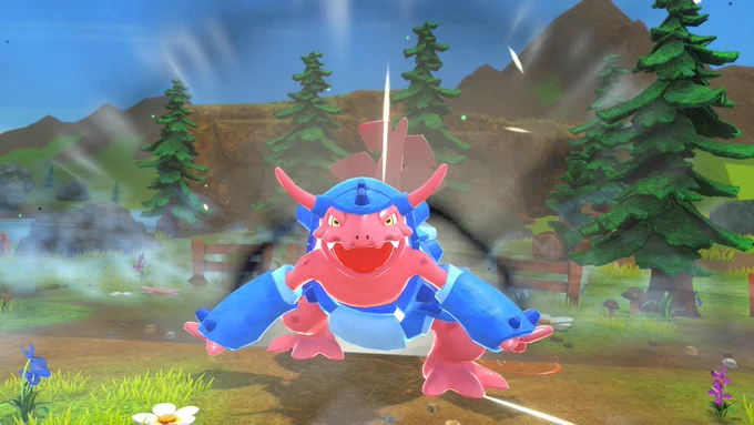 A screenshot from Serial World showing Tanibo's evolution form, Armonail, roaring at the camera.