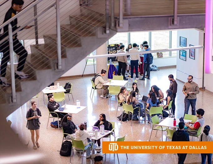 Student life in the Jindal School building on the UT Dallas campus