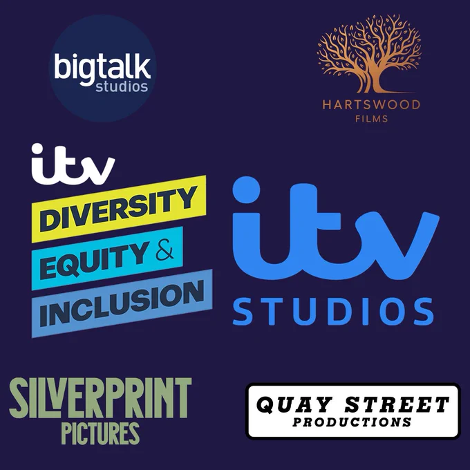 Logos of: Big Talk Studios, Hartswood Films, ITV (Diversity, Equity and Inclusion) and ITV Studios, Silverprint Pictures and Quay Street Productions.