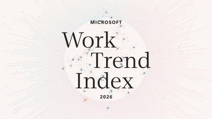 Microsoft Work Trend Index 2026 closing slide with circular network graphic and colorful radial lines