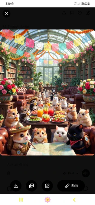 Hamsters and Kitties are celebrating Cinco de Mayo in the Greenhouse Library with colorful paper flags, flowers, Mexican party foods, pitchers with iced fruit juice mixes and lime slices. Adventure Hamster and Adventure Kitty are already busy planning a new adventure.