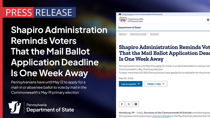 Press Release: Shapiro Administration Reminds Voters That the Mail Ballot Application Deadline Is One Week Away.