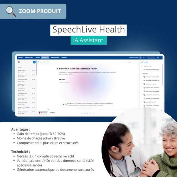 Découvrez SpeechLive Health, le nouvel assistant IA de Philips Dictation, qui capte les échanges, les analyse et produit des documents directement exploitables.