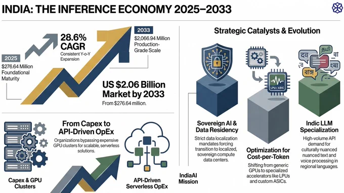 India AI Inference Platform-as-a-Service market was valued at US$276.64 million in 2025 and is projected to reach US$2066.94 million by 2033, registering an impressive CAGR of 28.60% between 2026 and 2033.