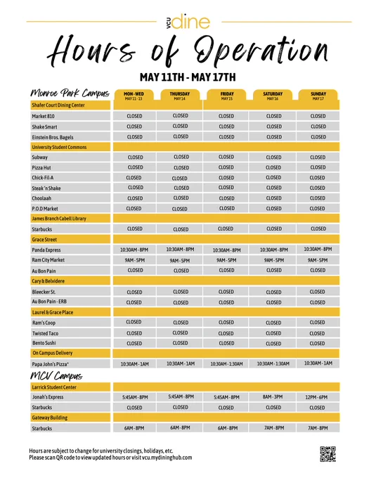 Hours of operation: May 11 - 17