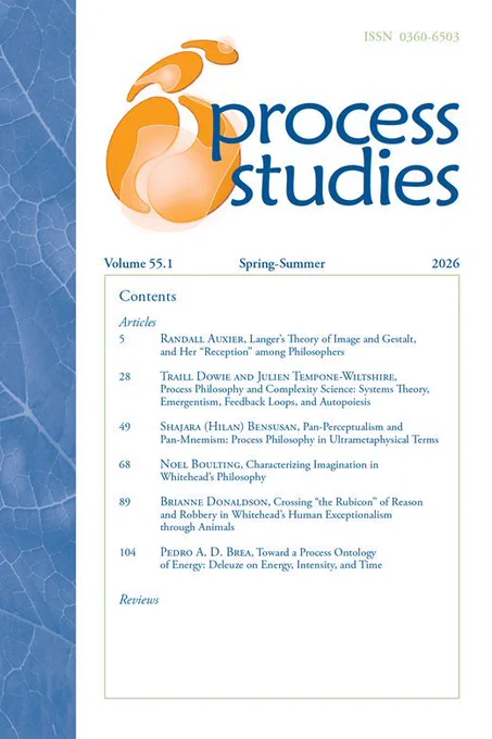Cover of Process Studies, Volume 55, Issue 1, Spring-Summer 2026

White background with vertical blue bar to the left and circular abstract orange design, table of contents text