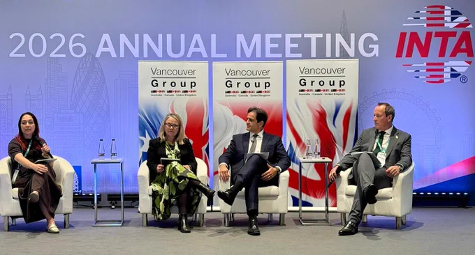 Director of Business and Enforcement Natasha Chick (moderating) with Margaret Tregurtha, Acting DG IP Australia, Konstantinos Georgaras CEO Canadian IPO and Adam Williams IPO CEO. 