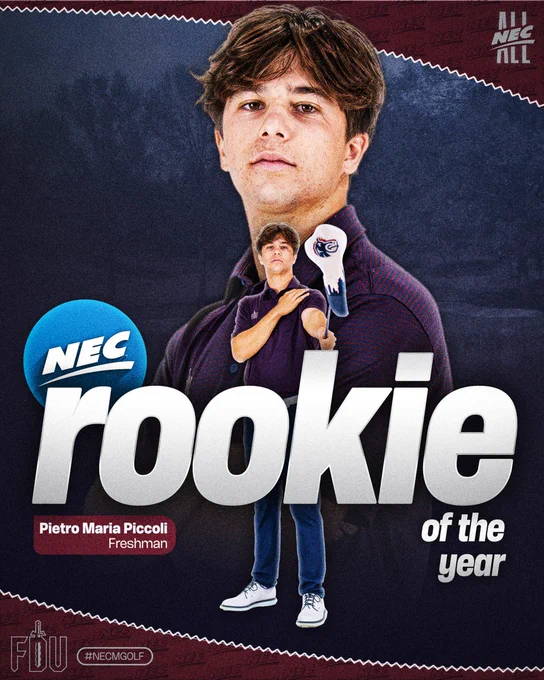 FDU freshman Pietro Maria Piccoli is the 2026 NEC Men's Golf Rookie of the Year
