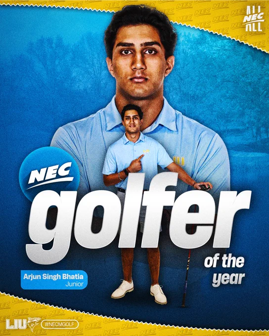 LIU junior Arjun Singh Bhatia is the 2026 NEC Men's Golf Golfer of the Year