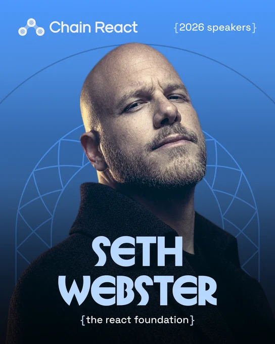 Image announcing Seth Webster as a speaker at Chain React 2026