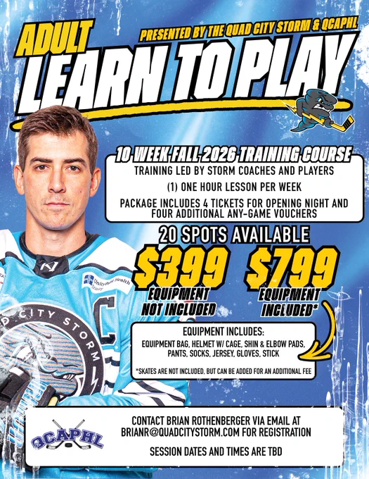"Adult Learn to Play" graphic that features information about the event as well as a photo of Tommy Tsicos