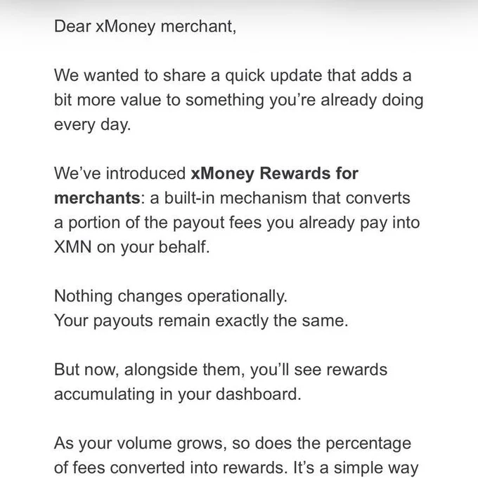 xMoney launches Rewards for Merchants: earn XMN tokens automatically from existing payment fees, no changes required. Passive crypto rewards built into every transaction.