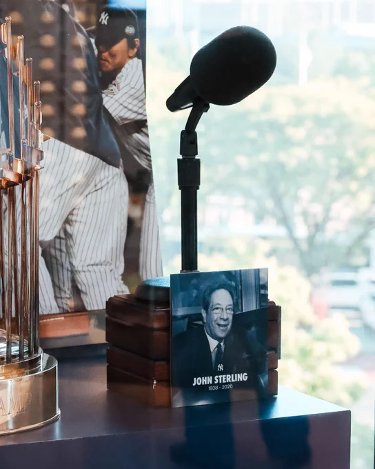 John Sterling's microphone, which he used until his retirement in 2024, on display now in the Yankees Museum located near Section 210.