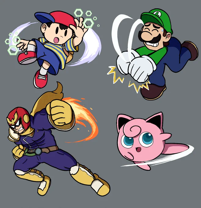 The Smash 64 unlockable four characters: Ness, Luigi, Captain Falcon, Jigglypuff