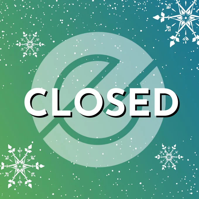 green and blue graphic with snowflakes and snow floating in the background with the words "closed" in white to represent a snow day at Emily Griffith technical college. 