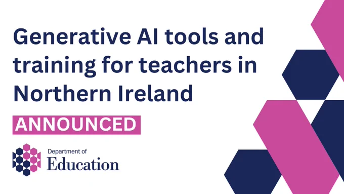 Illustrated graphic with added text "Generative AI tools and training for teachers in Northern Ireland announced"