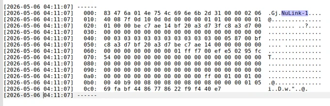 HEX   ASCII decode of 38k4 AX100 frame from NuLink-1
