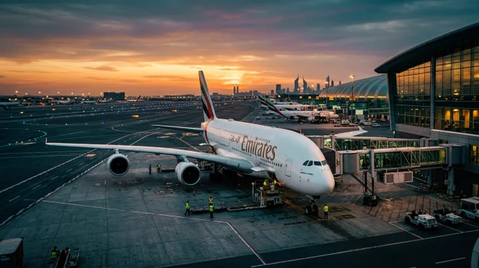 Emirates aircraft parked at Dubai International Airport during ongoing international flight capacity restoration in 2026. The image shows large Emirates passenger airplanes operating near airport terminals while global aviation recovery continues. Dubai Airport remains one of the busiest international transit hubs despite temporary regional airspace challenges and operational adjustments. The scene reflects increasing passenger demand, restored international routes, expanding flight frequencies, and improved airline connectivity across Europe, Asia, Africa, the Middle East, and North America. The image also represents modern aviation operations, airport coordination systems, safe international travel management, and Emirates’ efforts to restore global network capacity while maintaining passenger flexibility and operational stability.