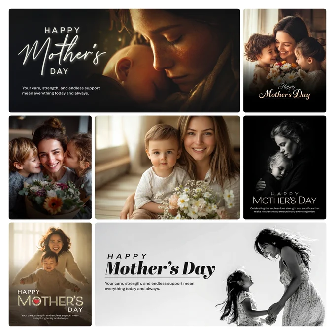 FreePixel Mother’s Day curated collection featuring emotional mother and child portraits, floral moments, and elegant Mother’s Day greeting designs.