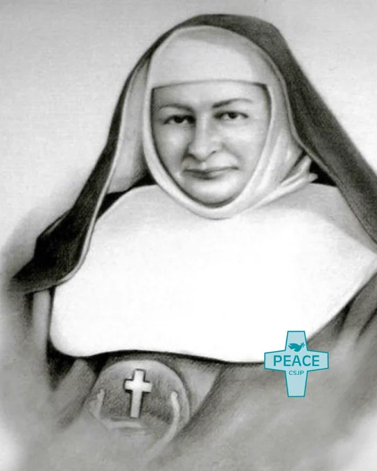 Illustrated black and white image of Mother Clare.